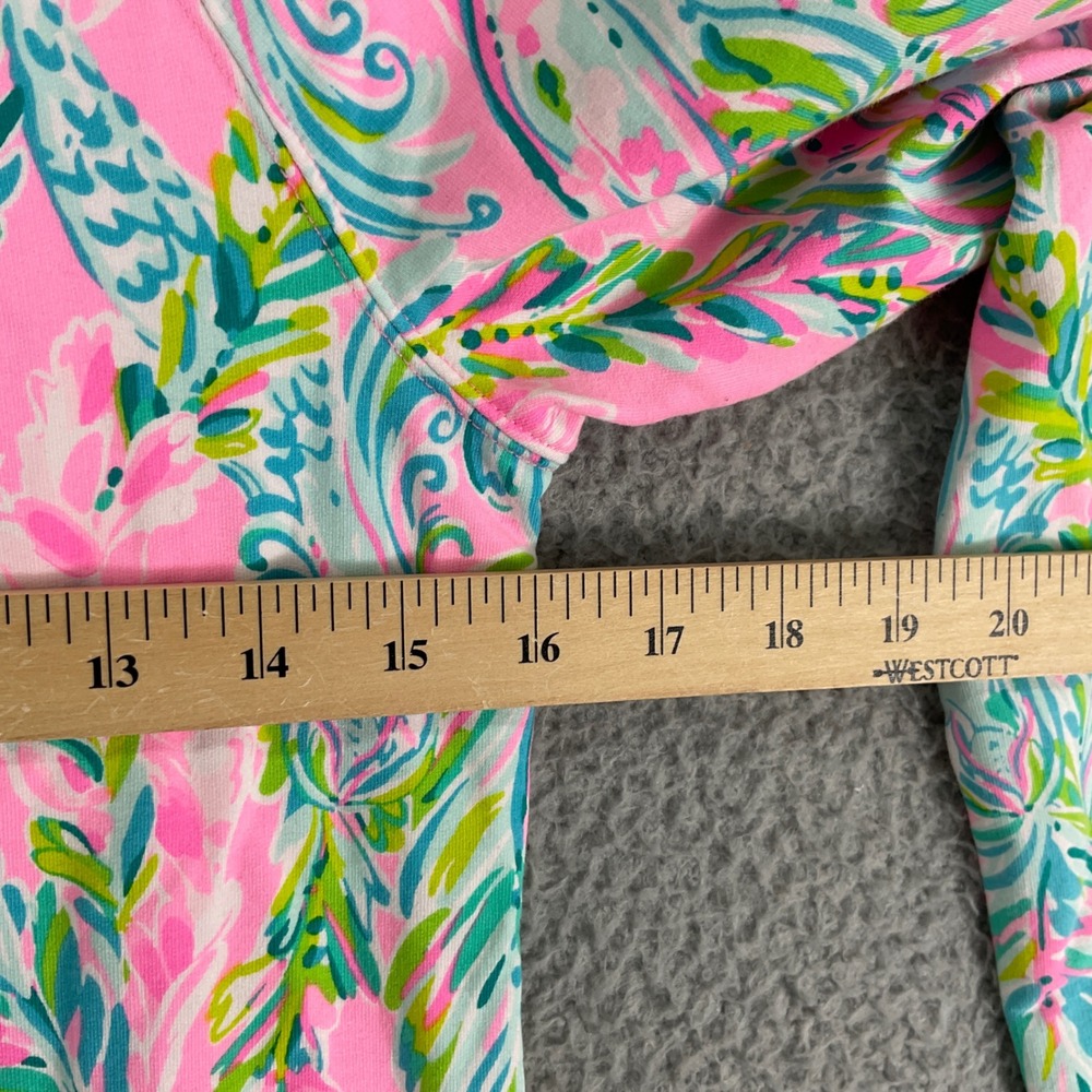Lilly Pulitzer Skipper Popover Women XS Pink Tropical Feather Half Zip Pullover - Picture 5 of 9